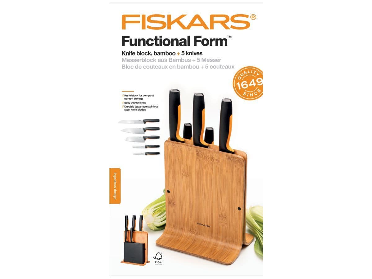 Набор ножей 5 шт бамбуковый блок FF Fiskars - изображение 3