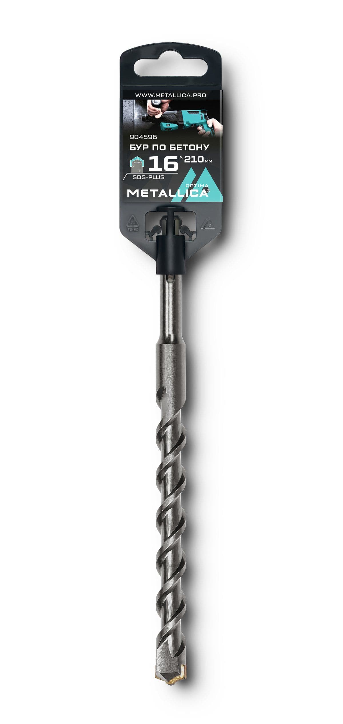 Бур по бетону SDS-plus METALLICA Optima 16 х210/150 мм, напайка с центром, 2 спирали - изображение 1