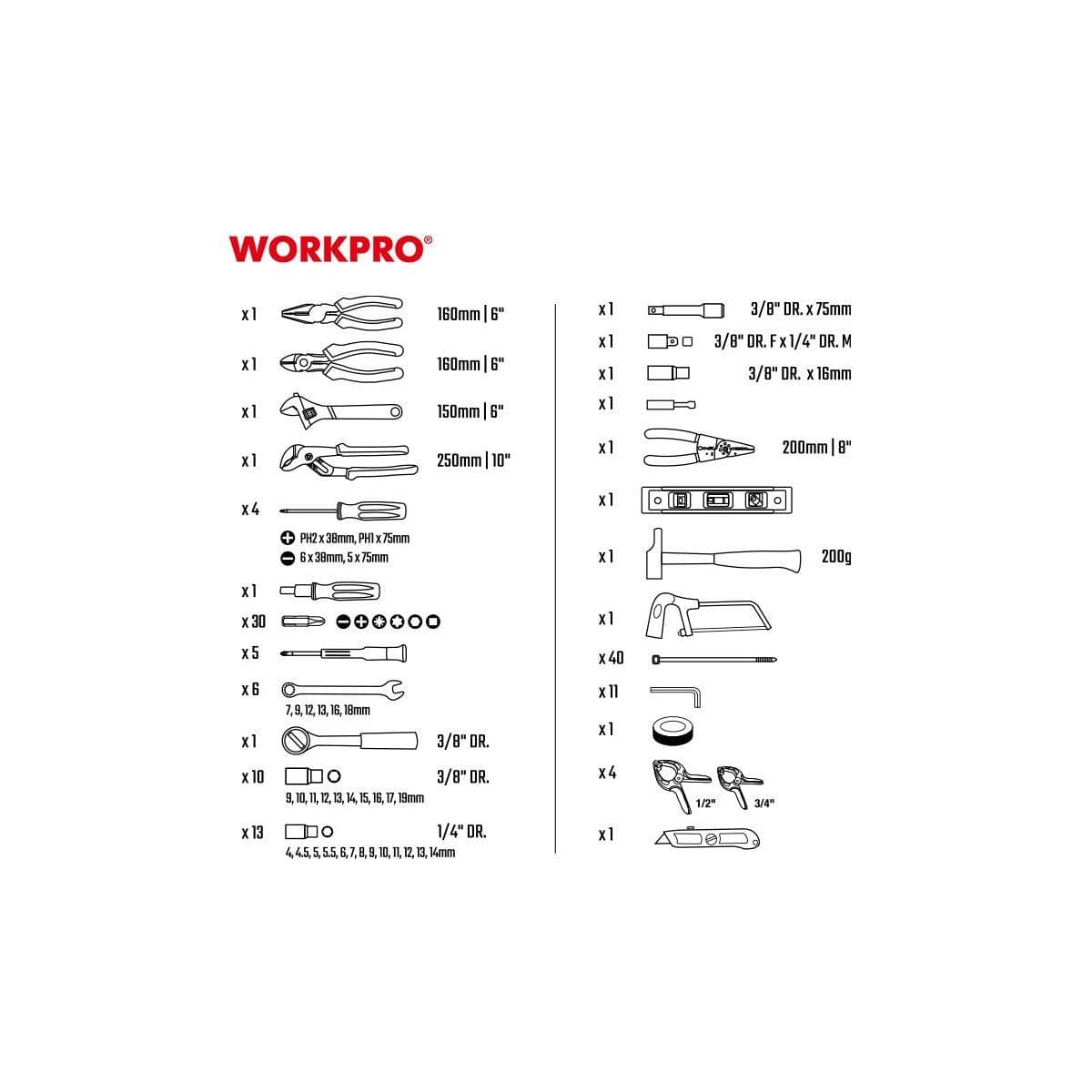 Набор инструментов 139пр. в кейсе WORKPRO Китай - изображение 1