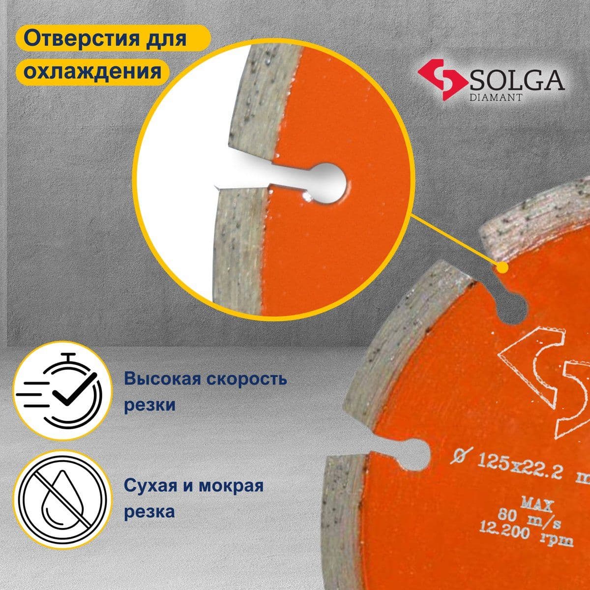 Диск алмазный СОЛГА ДИАМАНТ (Solga Diamant) БЕЙСИК (BASIC) сегментный по железобетону 125х22,23 мм (12803125) - изображение 5