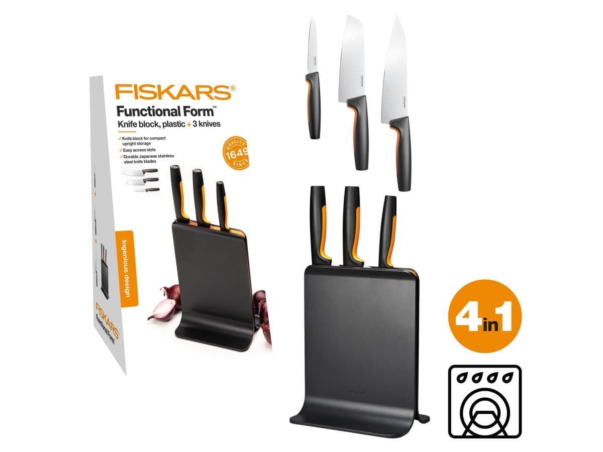 Набор ножей 3 шт пластиковый блок FF Fiskars - изображение 3