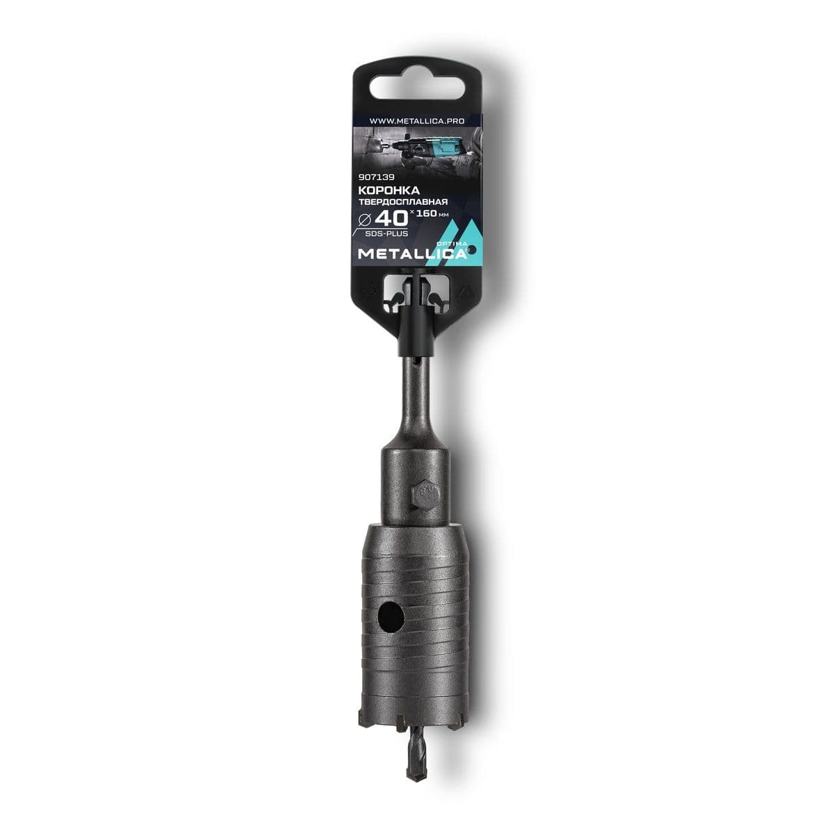 Коронка тв. спл.  SDS-plus METALLICA Optima 40x160/100 мм, h=50мм, М22,0х2,0 мм, с адаптером - изображение 1