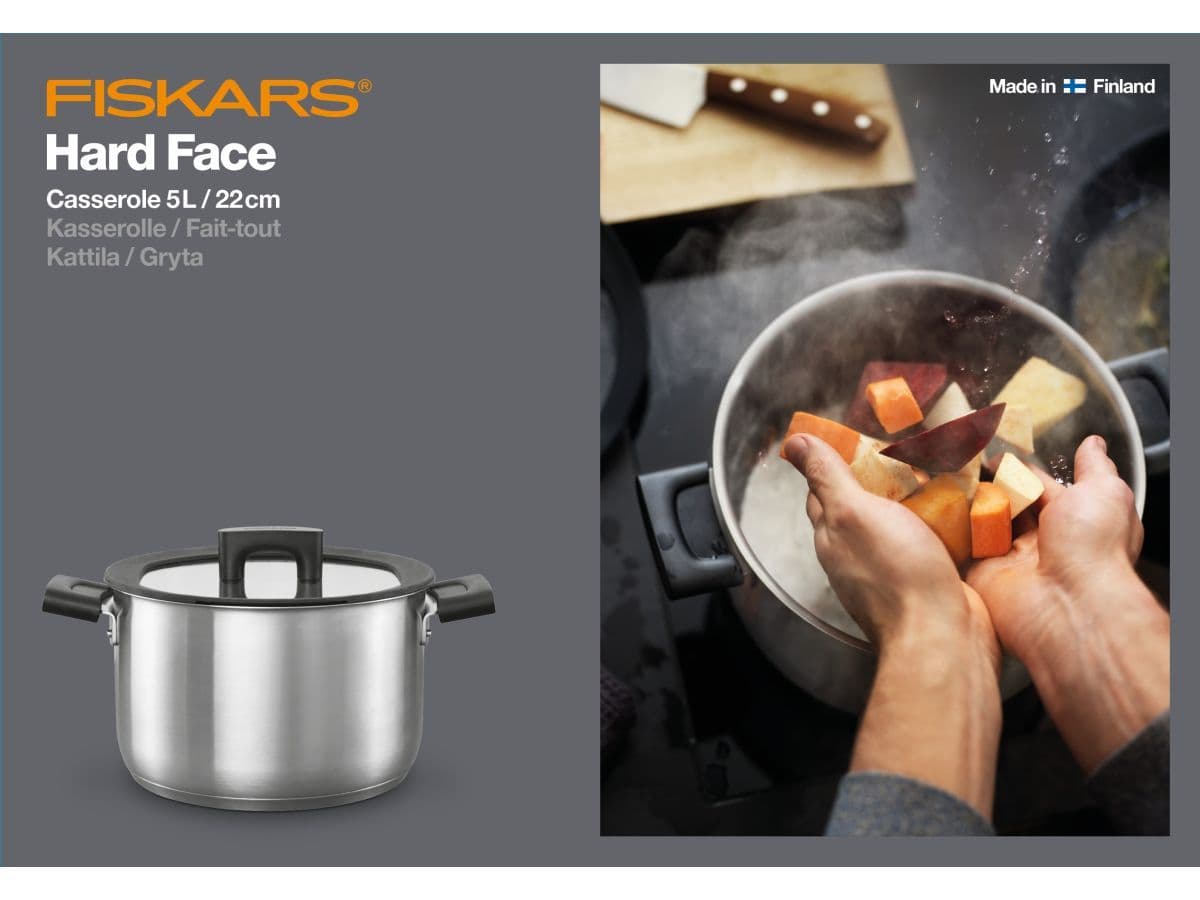 Кастрюля стальная с крышкой 5л/22 см Hard Face FISKARS - изображение 7
