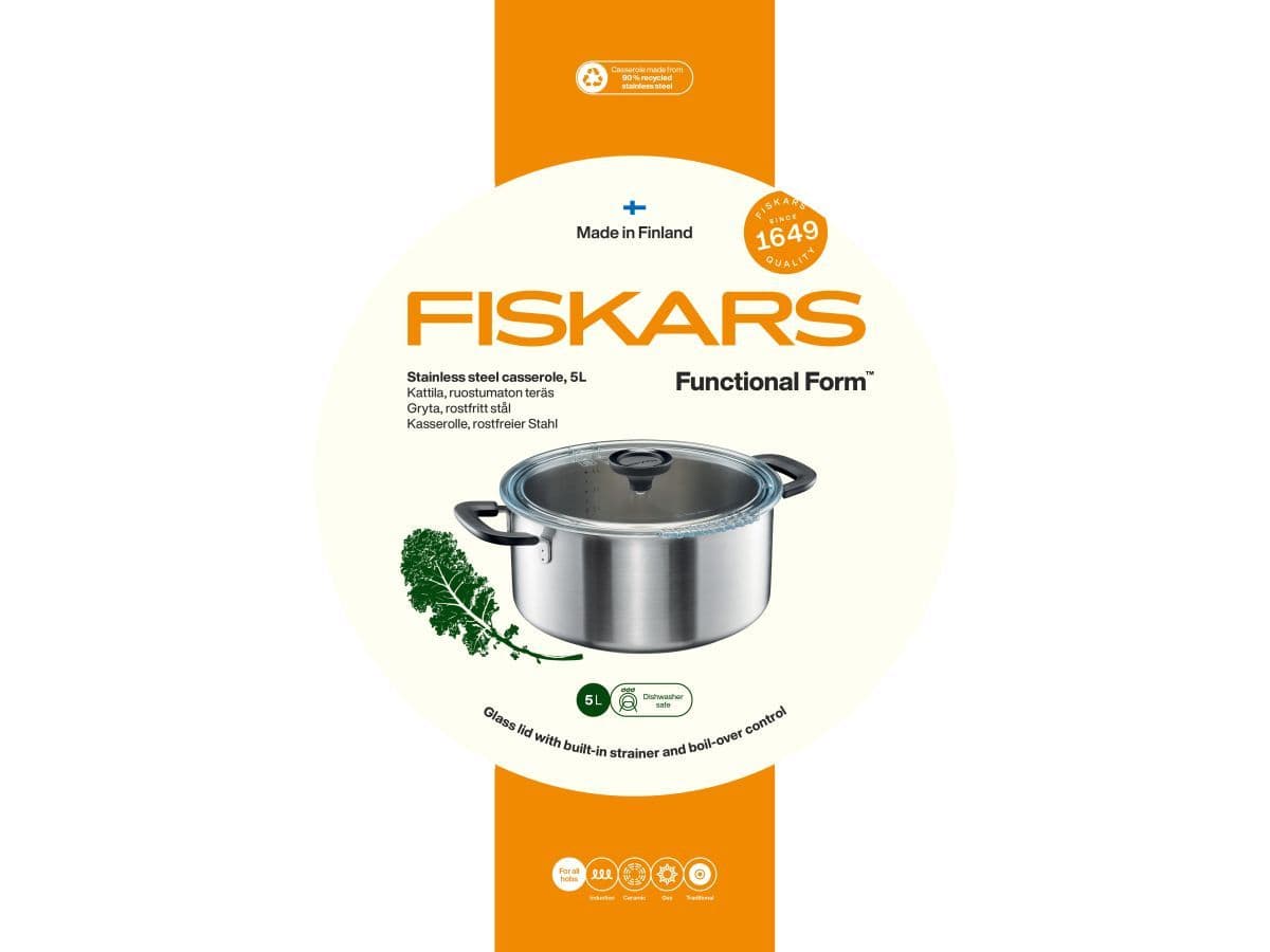 Кастрюля стальная 5л с крышкой Functional Form Fiskars - изображение 8