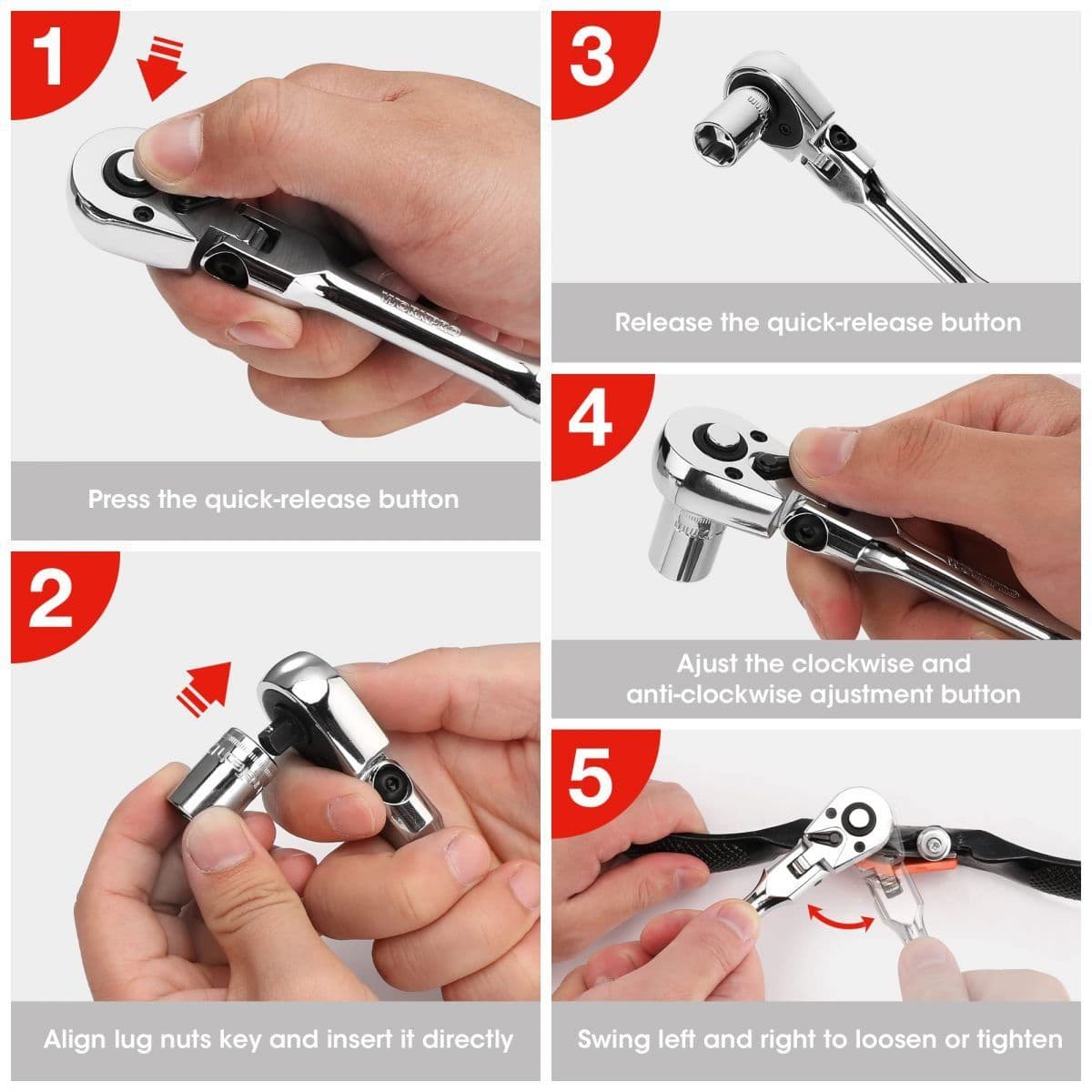 Трещотка ручная 1/4" удлиненная с поворотной головкой - изображение 4
