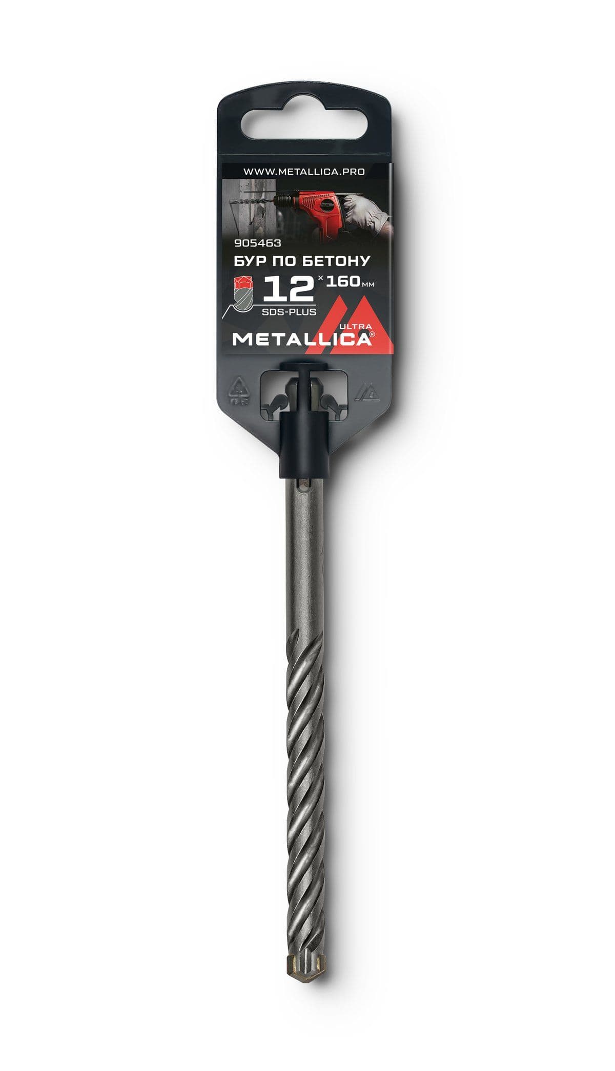 Бур по бетону SDS-plus METALLICA Ultra 12 х160/100 мм, Х-напайка, 4 спирали - изображение 1