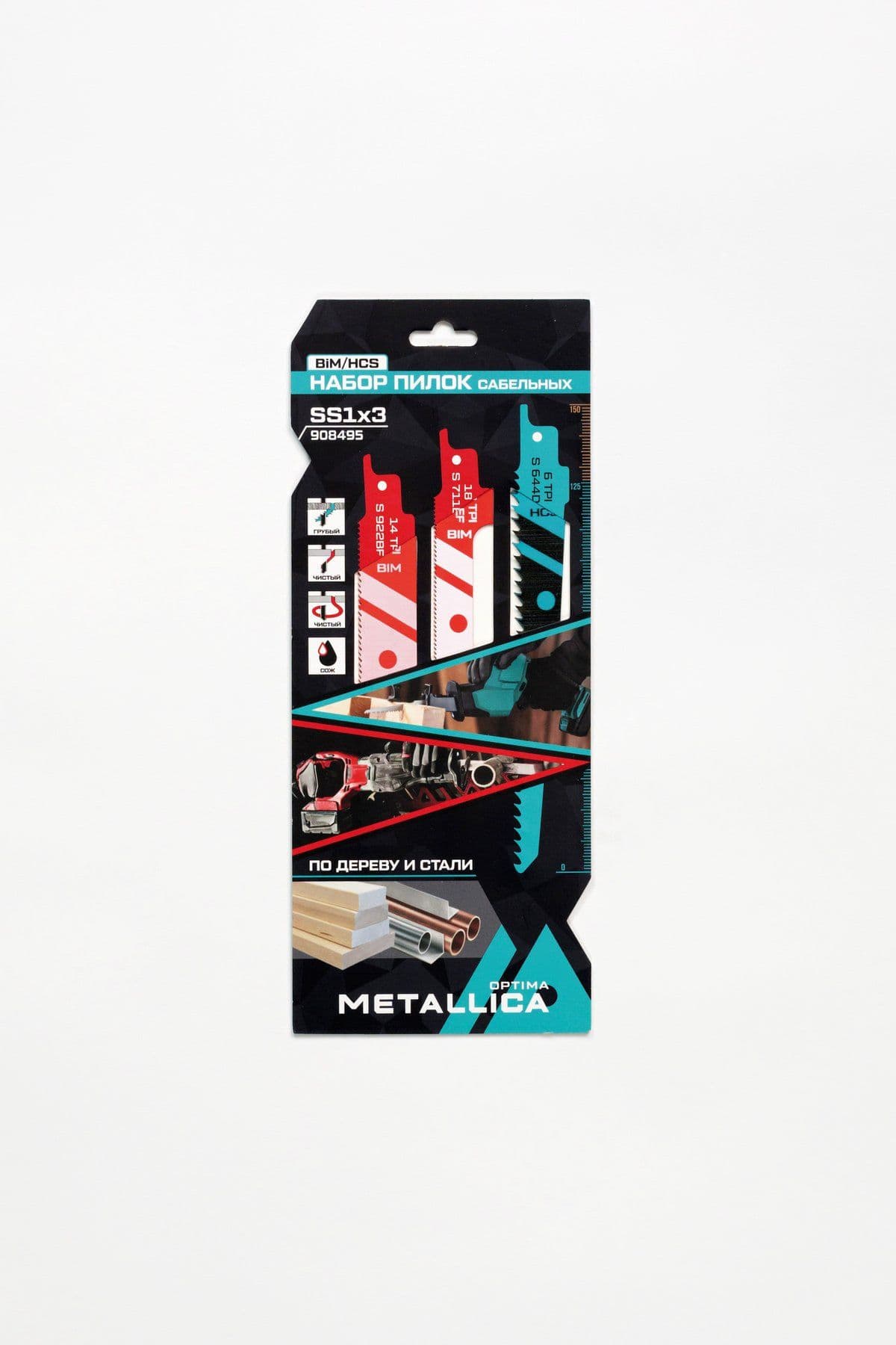 Набор пилок сабельных METALLICA Optima №1, S644D/S711EF/S922BF, 150мм, дер/мет, в карт., 3шт - изображение 1