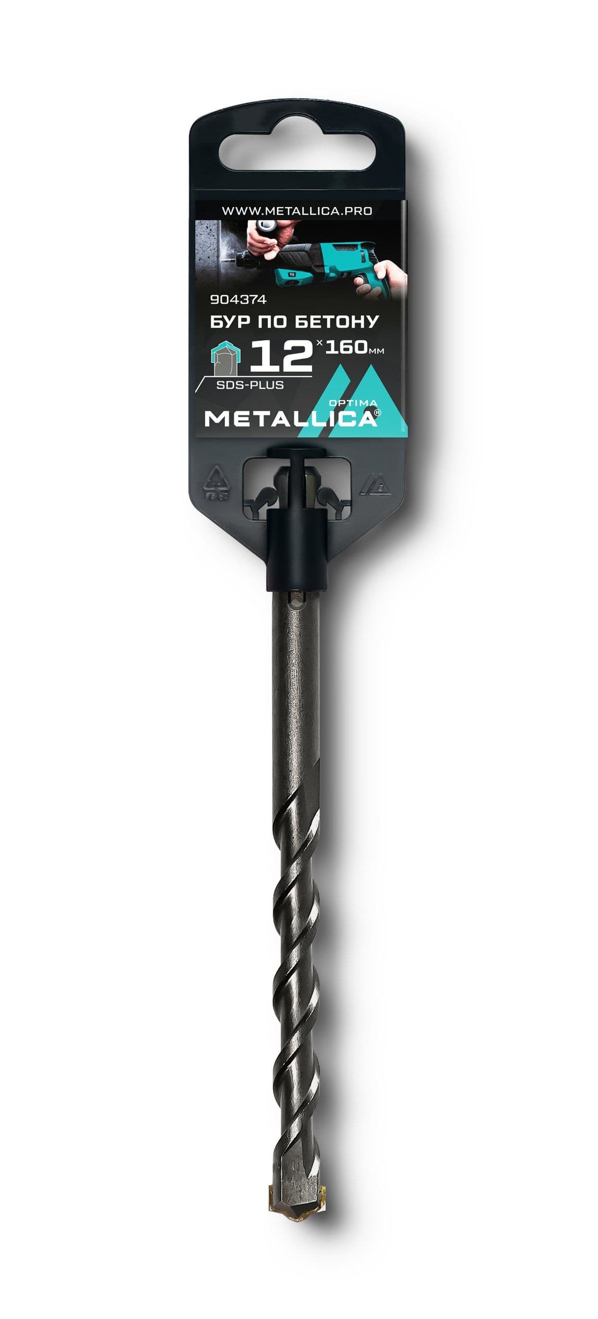 Бур по бетону SDS-plus METALLICA Optima 12 х160/100 мм, напайка с центром, 2 спирали - изображение 1