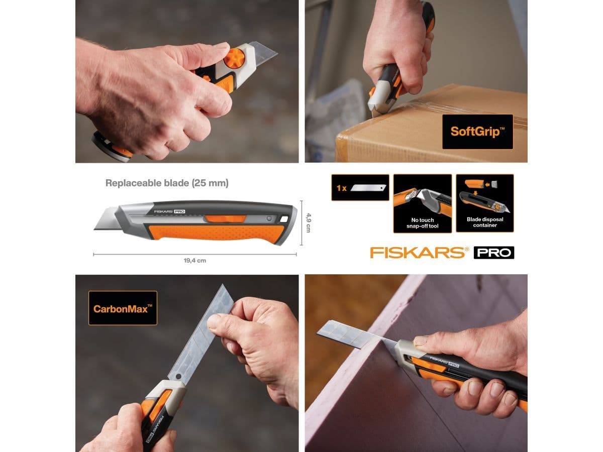 Нож с выдвижным, сменным лезвием 25мм CarbonMax FISKARS - изображение 16