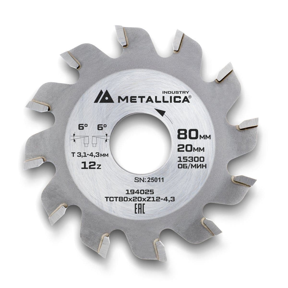Диск подрезной METALLICA Industry 80x20 мм, 12 конических зубов, T=3,1-4,3 мм по ламин. панелям - изображение 1