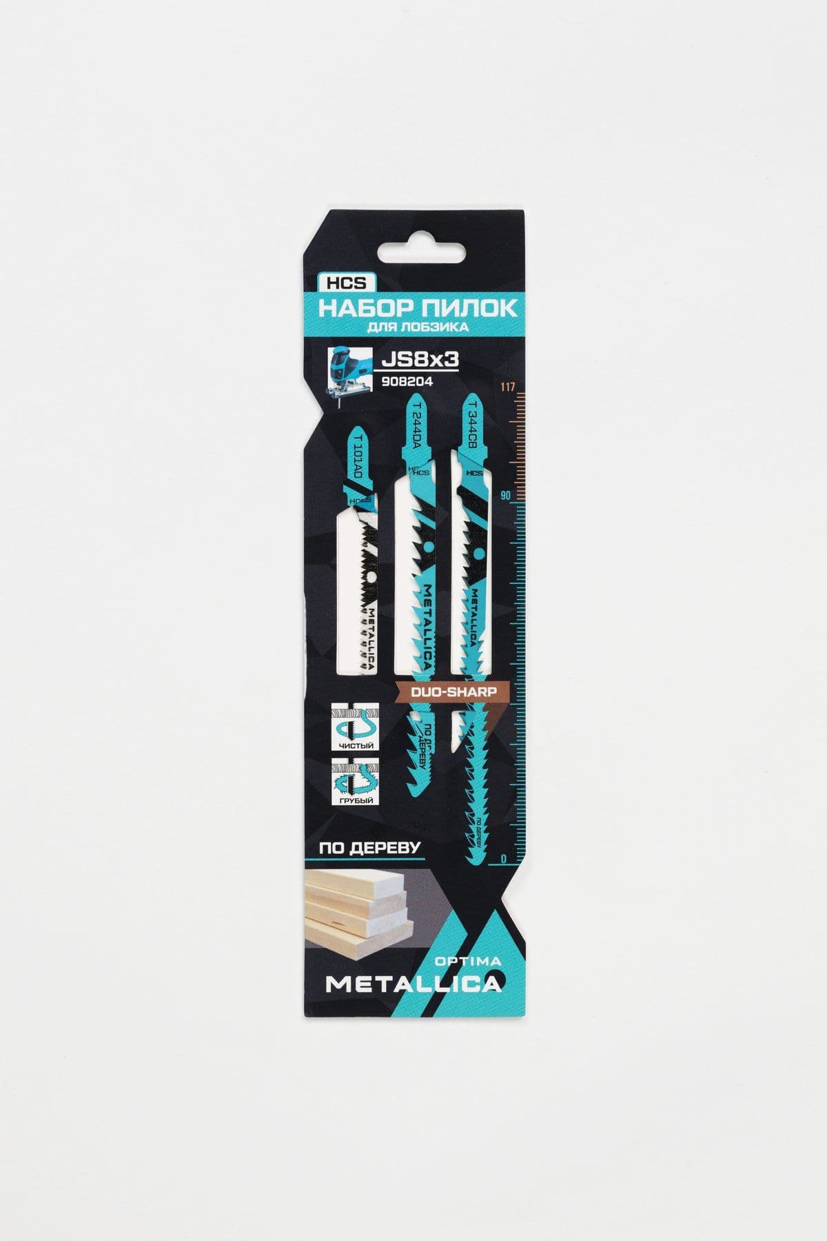 Набор пилок д/лобзика METALLICA Optima  №8 по дереву: T101AO/T244DA/T344CB, крив. рез, в карт., 3шт - изображение 1