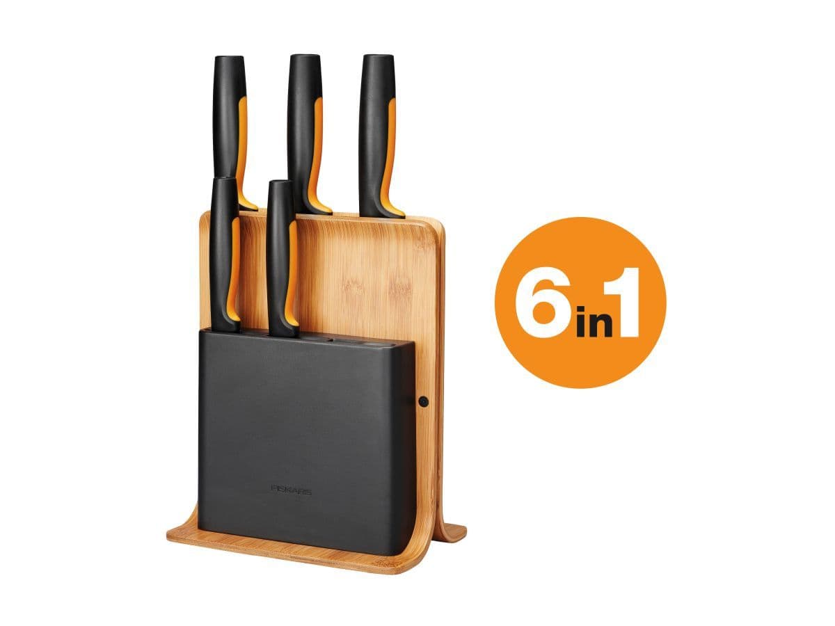 Набор ножей 5 шт бамбуковый блок FF Fiskars - изображение 1