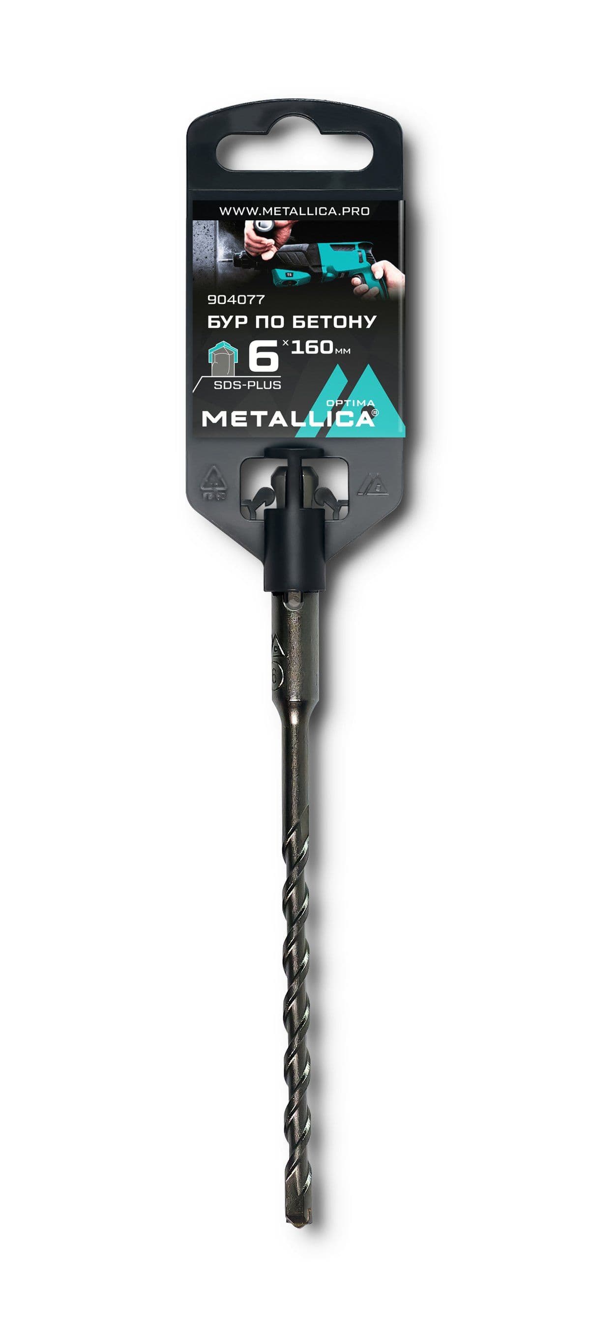 Бур по бетону SDS-plus METALLICA Optima 6х160/100 мм, напайка с центром, 2 спирали - изображение 1