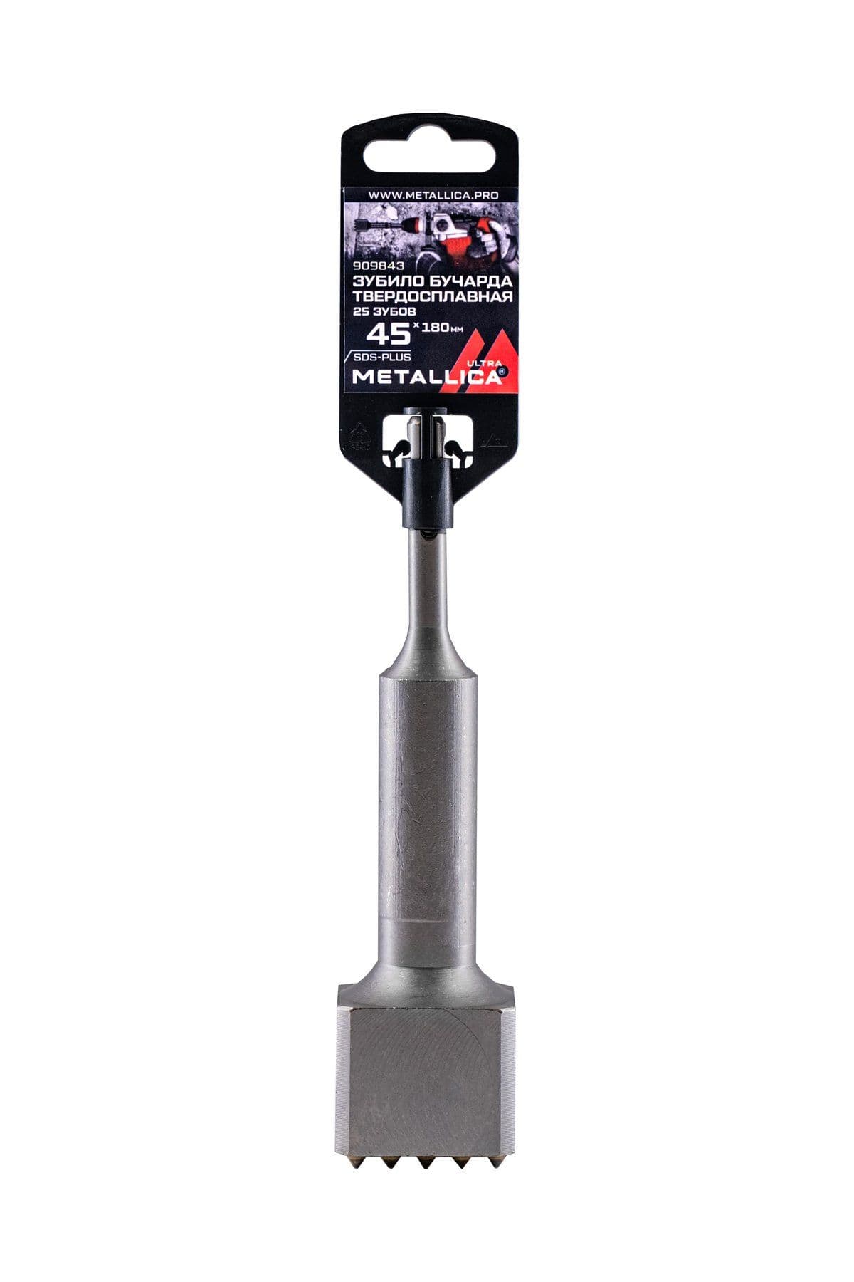 Зубило-бучарда твердосплавная SDS-plus METALLICA Ultra 45х180/130 мм, 25 зубов, по бетону - изображение 1