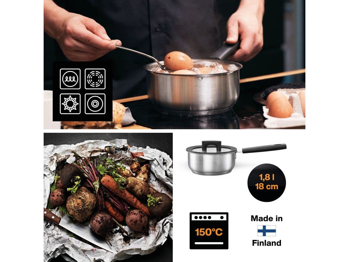 Кастрюля стальная с крышкой 1,8л/18см Hard Face FISKARS - изображение 8
