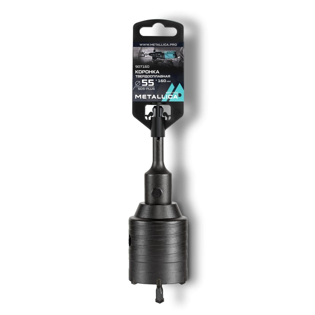 Коронка тв. спл.  SDS-plus METALLICA Optima 55x160/100 мм, h=50мм, М22,0х2,0 мм, с адаптером - изображение 1