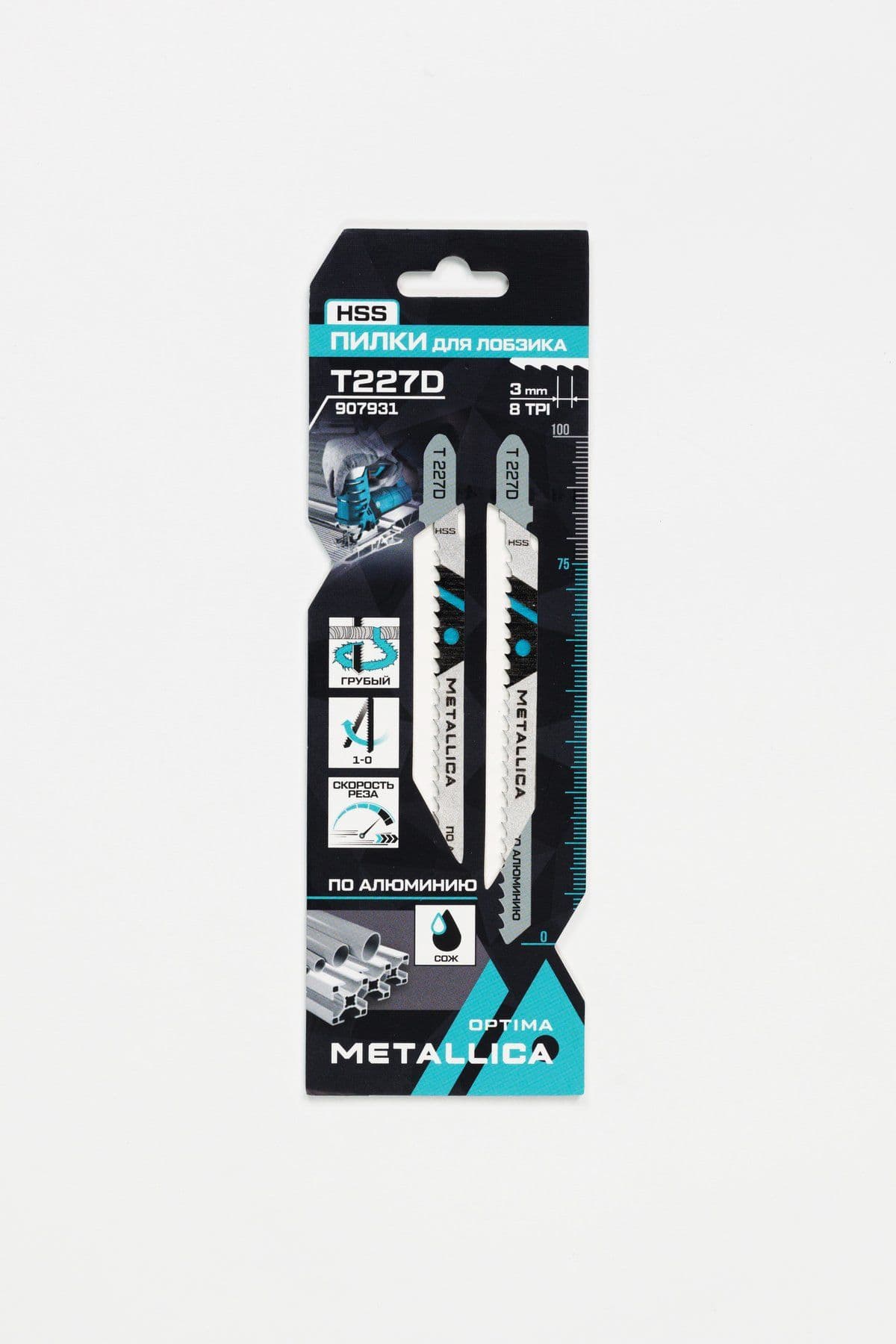 Пилки д/лобзика METALLICA Optima T227D, 100/75мм шаг 3мм, HSS крив. рез, по алюминию 2шт - изображение 1