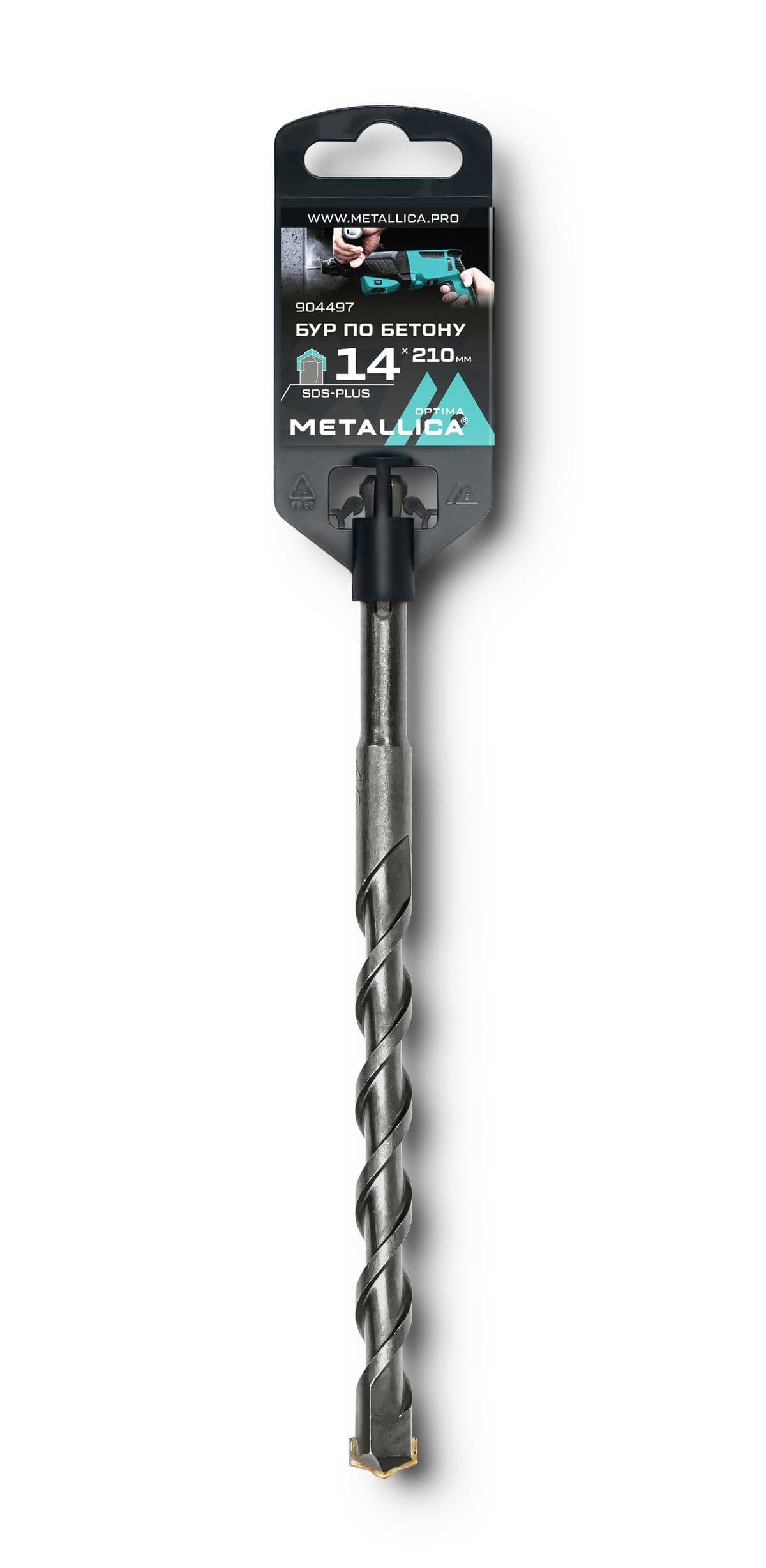 Бур по бетону SDS-plus METALLICA Optima 14 х210/150 мм, напайка с центром, 2 спирали - изображение 1
