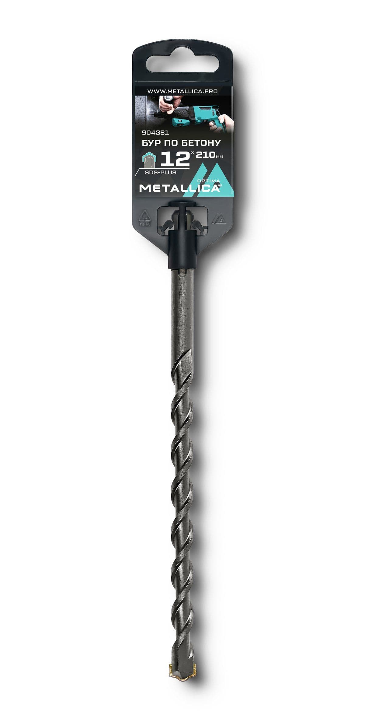 Бур по бетону SDS-plus METALLICA Optima 12 х210/150 мм, напайка с центром, 2 спирали - изображение 1